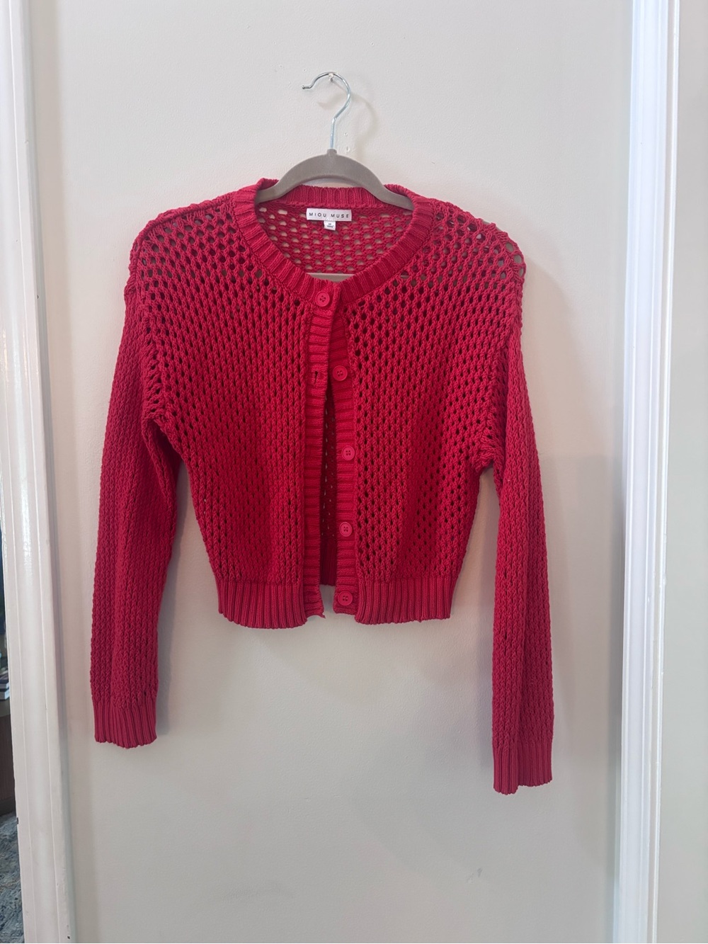 Heart to Heart Miou Muse Mesh Red Button Down Cardigan - M - Picture 2 of 5